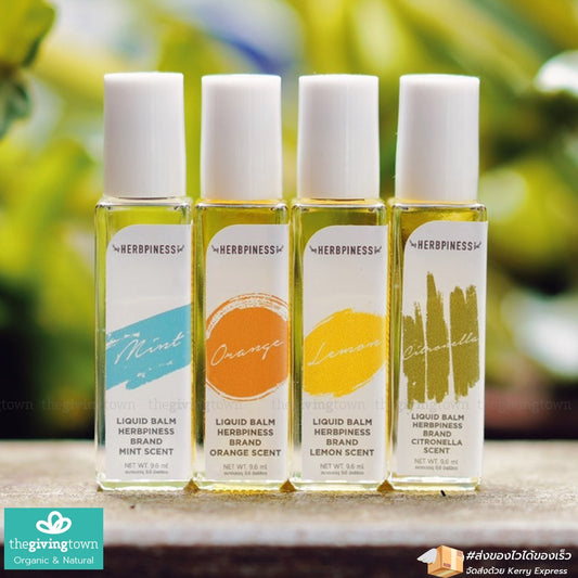 Herbpiness Liquid Balm Roller 9.6ml | Botanical Aroma Relief Oil (Mint / Lemongrass / Lemon / Orange)