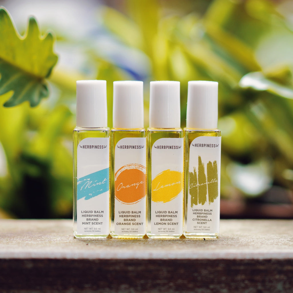 Herbpiness Liquid Balm Roller 9.6ml | Botanical Aroma Relief Oil (Mint / Lemongrass / Lemon / Orange)