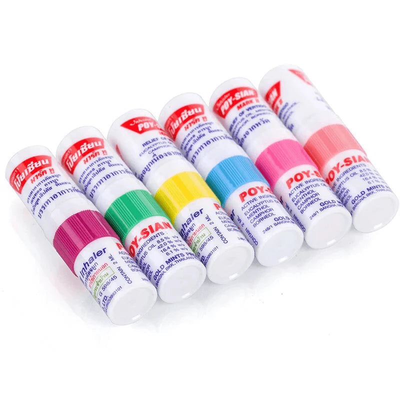 Poy-Sian Thai Aromatic Inhaler | Menthol Nasal Refresh Stick (Assorted Colors)