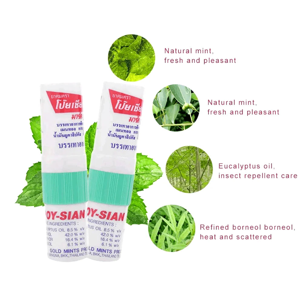 Poy-Sian Thai Aromatic Inhaler | Menthol Nasal Refresh Stick (Assorted Colors)